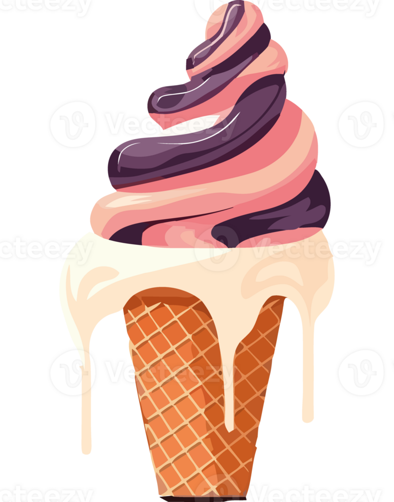 Ice cream cone with pink and purple swirls png