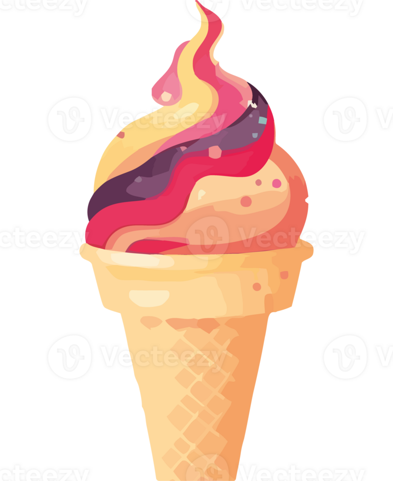 Ice cream cone with pink and purple swirls png