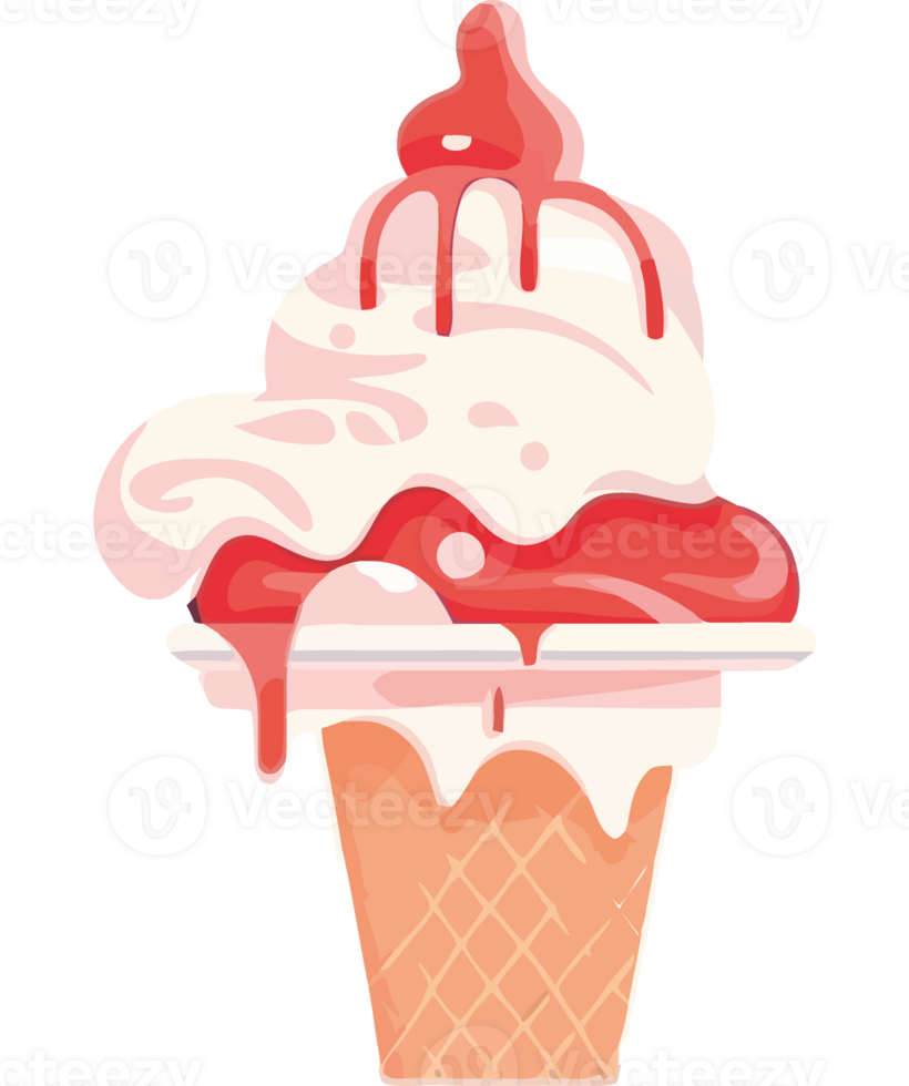 Ice cream cone with strawberry sauce png
