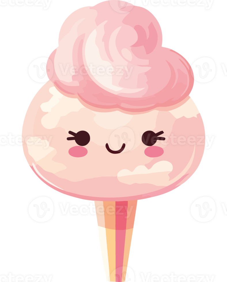 An ice cream cone with a pink cloud on top png