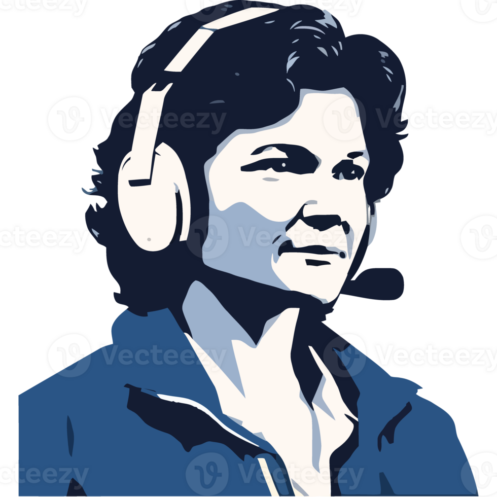 A woman wearing headphones and a blue jacket png