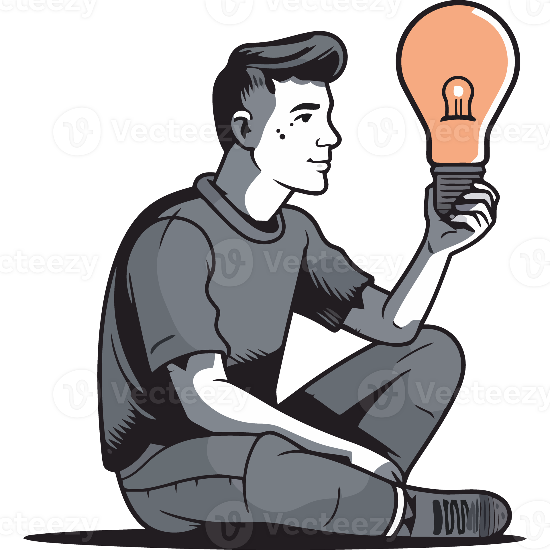 A man sitting down with an idea bulb in his hand 49029221 png