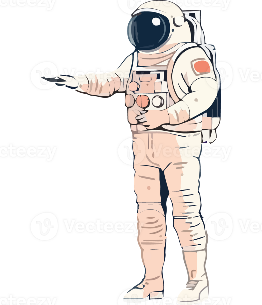 An astronaut in a space suit pointing at something png