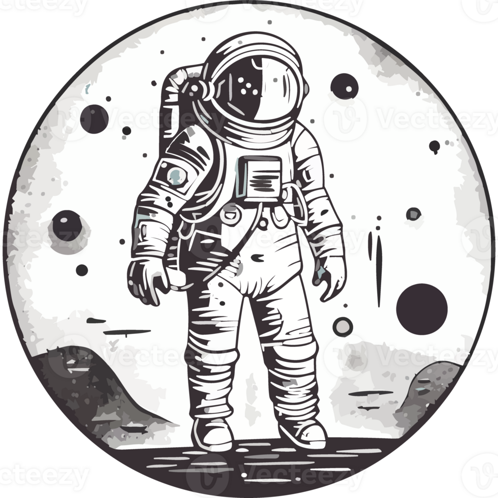 An astronaut in space with a black and white background png