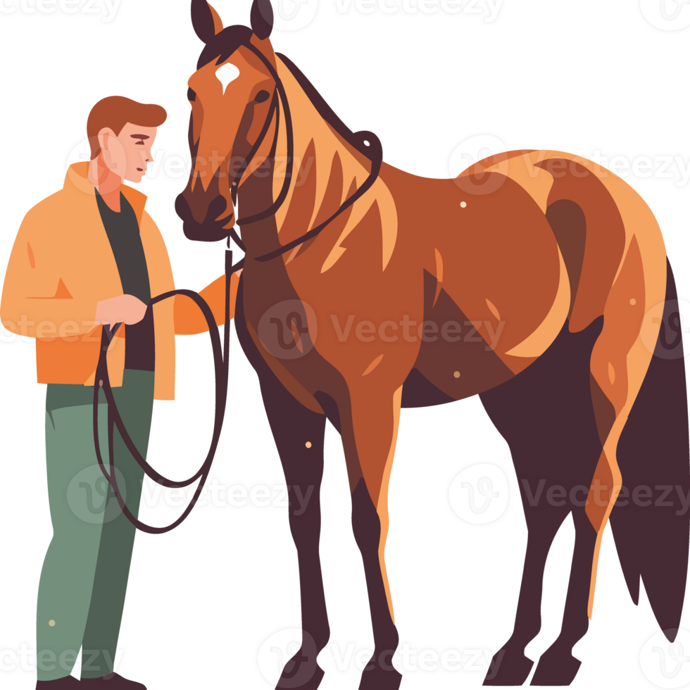 A man is standing next to a horse png