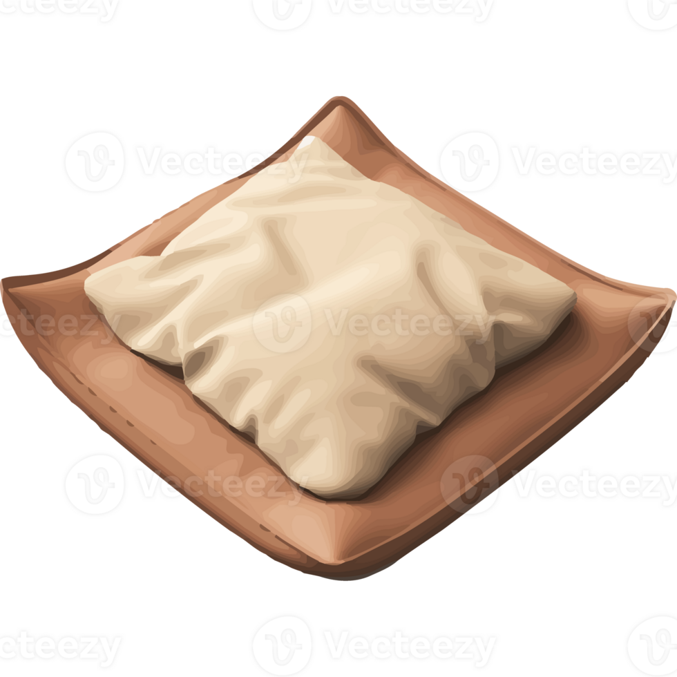 A pillow on a brown tray with a white pillow png