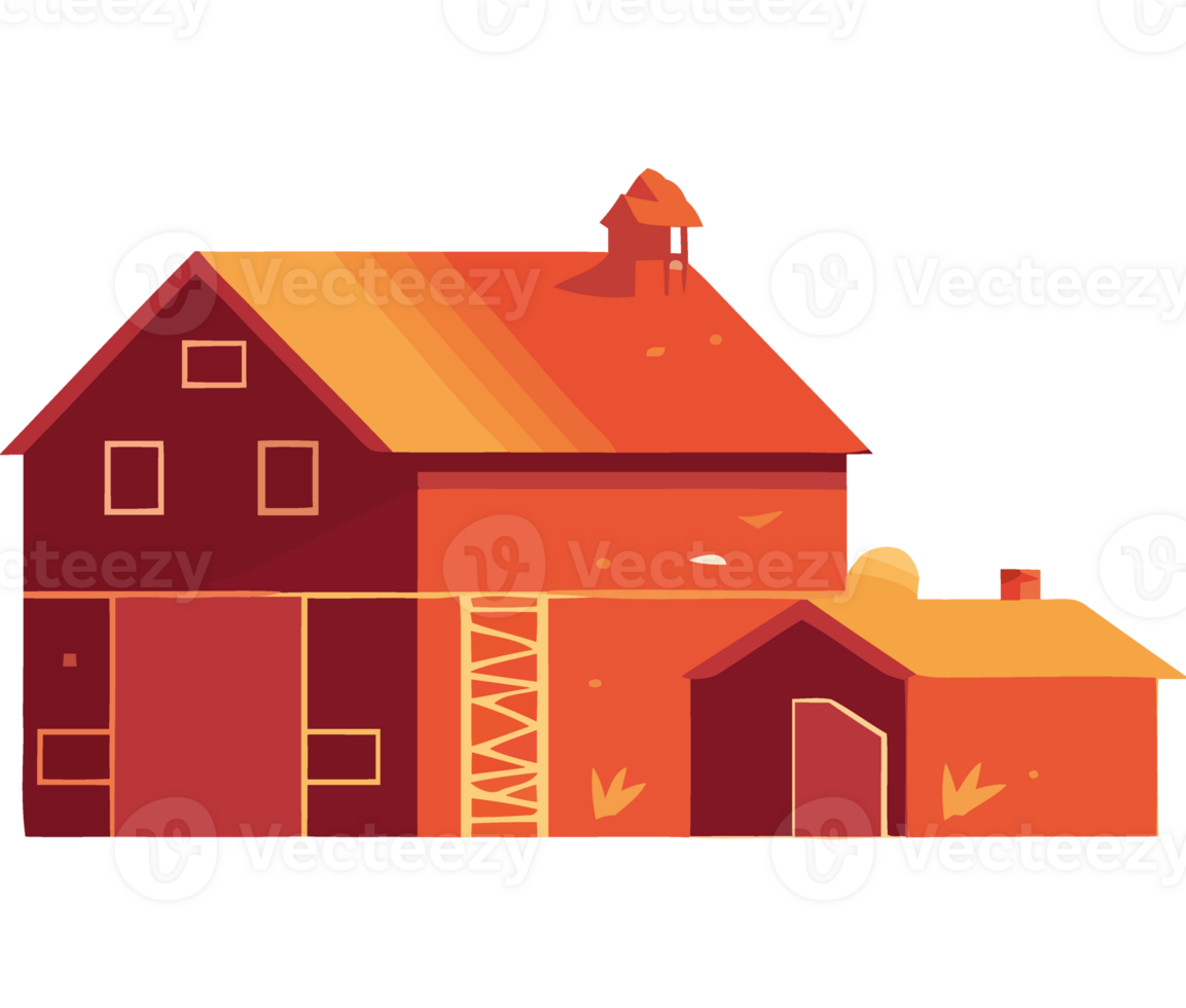 An illustration of a red barn with a ladder png