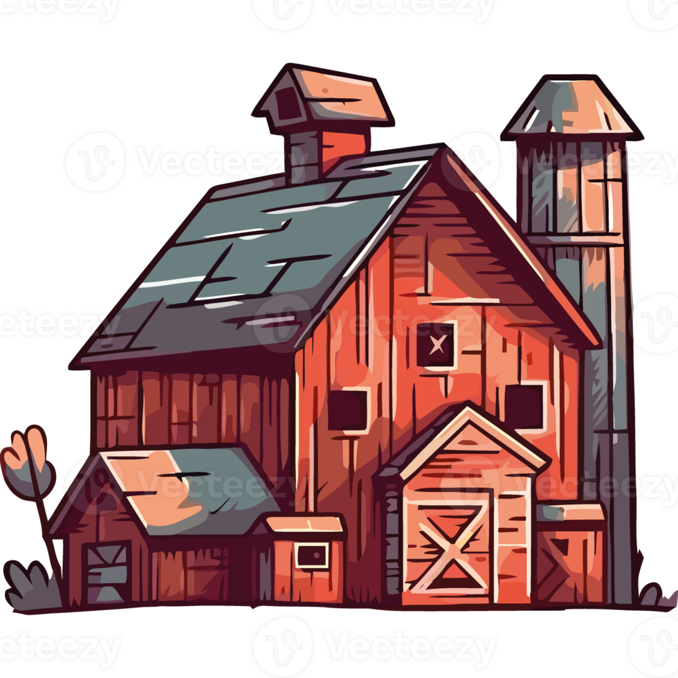 An illustration of a barn with a silo png