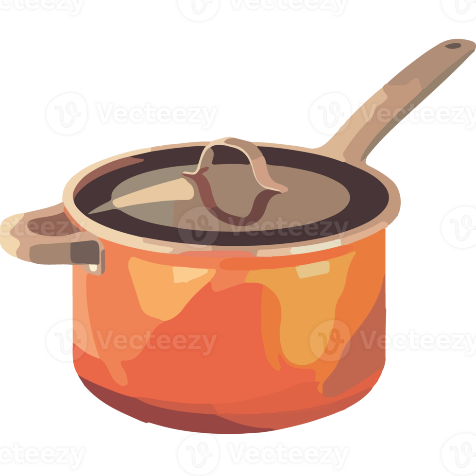 An orange pot with a lid and a wooden spoon png