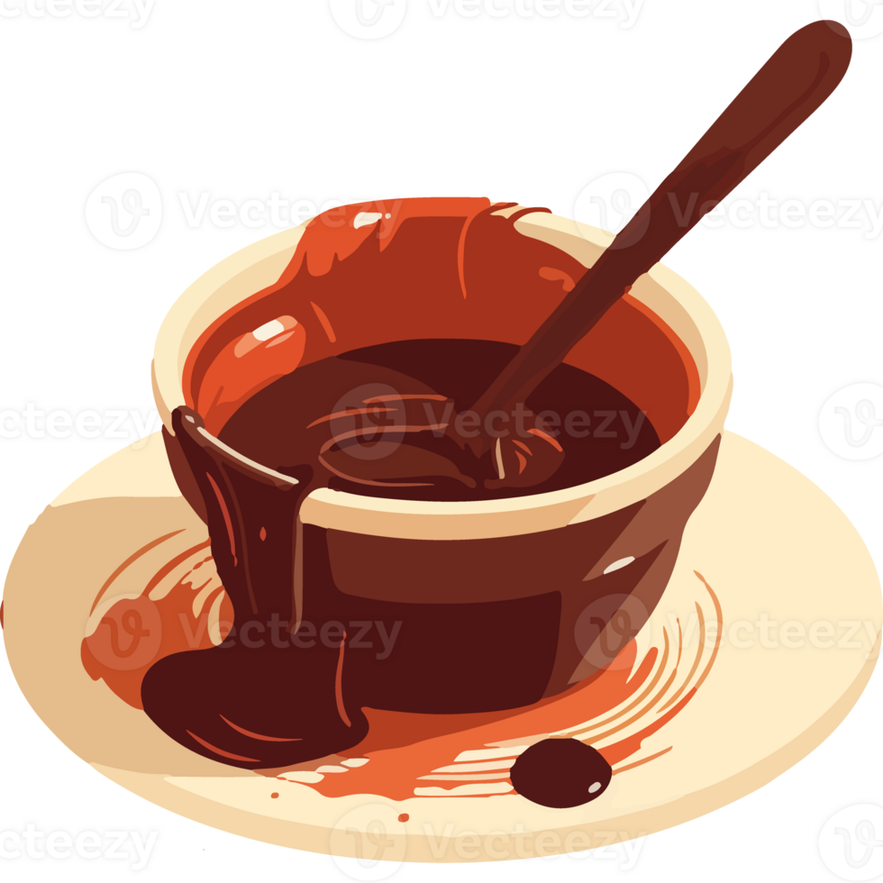 Chocolate sauce in a bowl with a spoon png