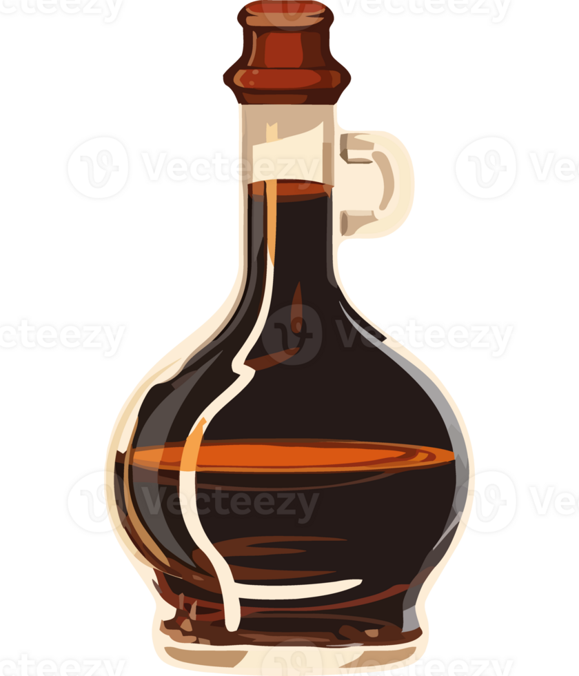 A bottle of syrup with a brown liquid inside png