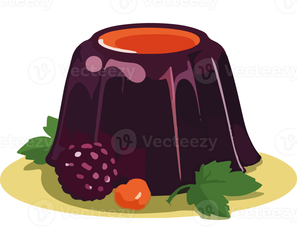 Jelly with berries and fruit on a plate png