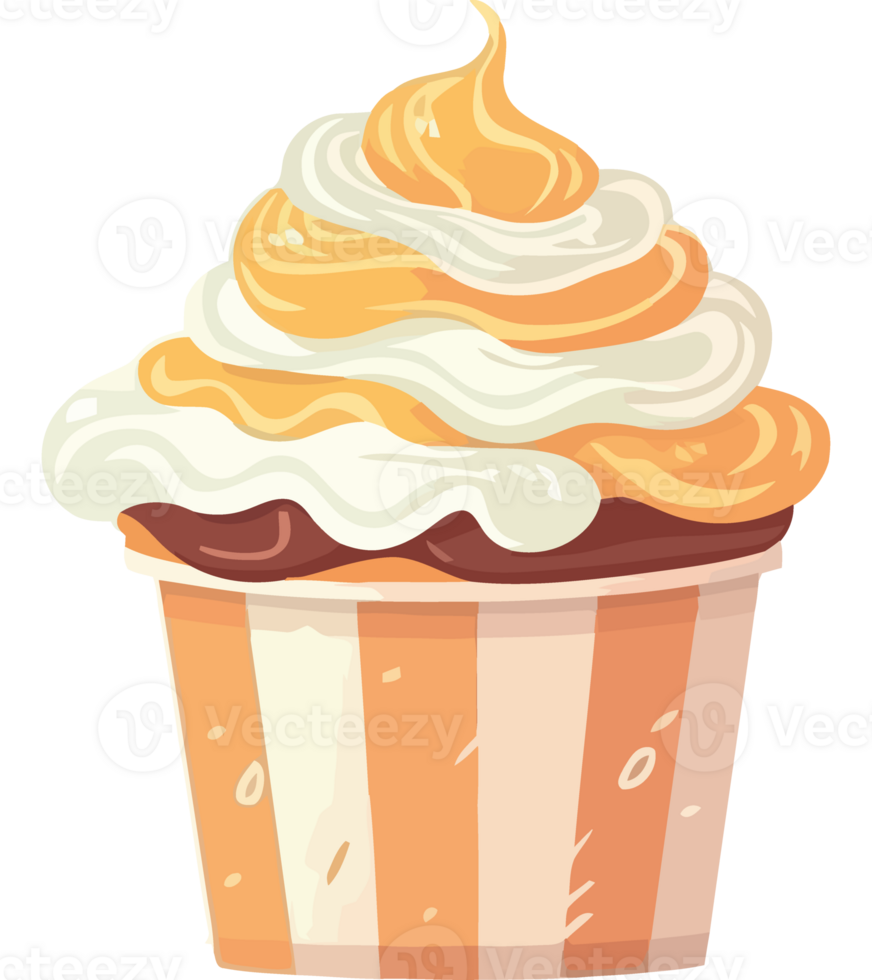 A cartoon cupcake with whipped cream and frosting png
