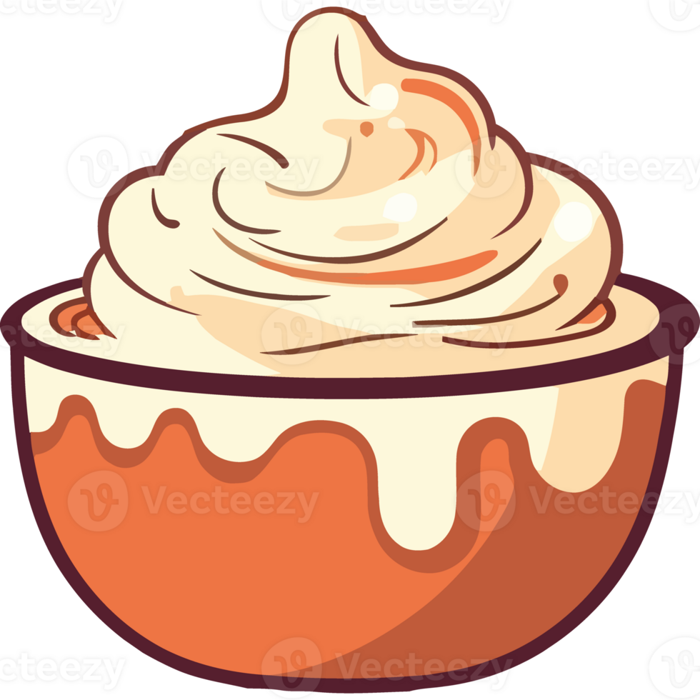 A bowl of whipped cream with a white sauce png