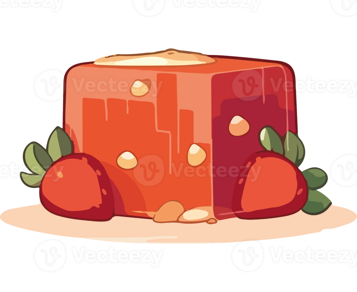 A strawberry and a piece of cake with honey png