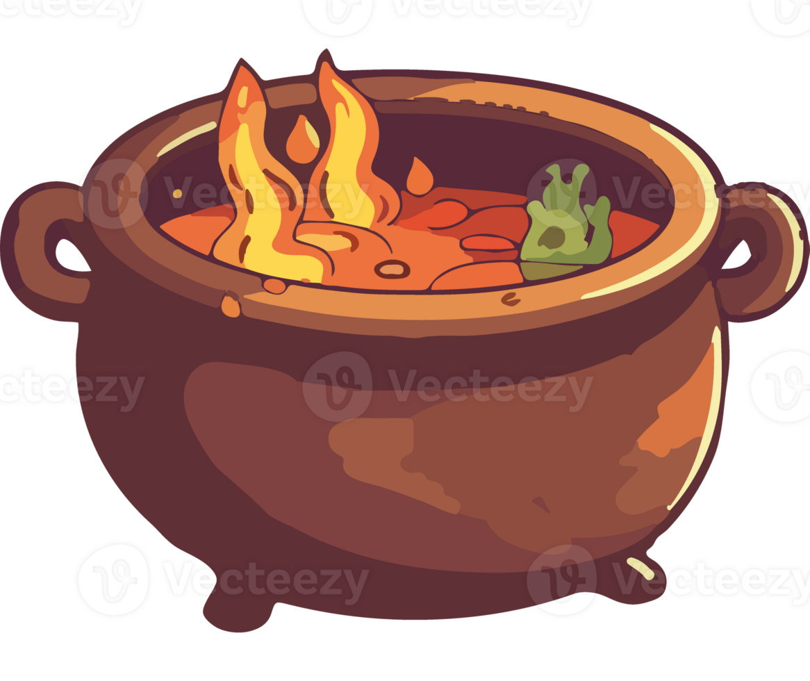 A pot with fire and a green creature in it png