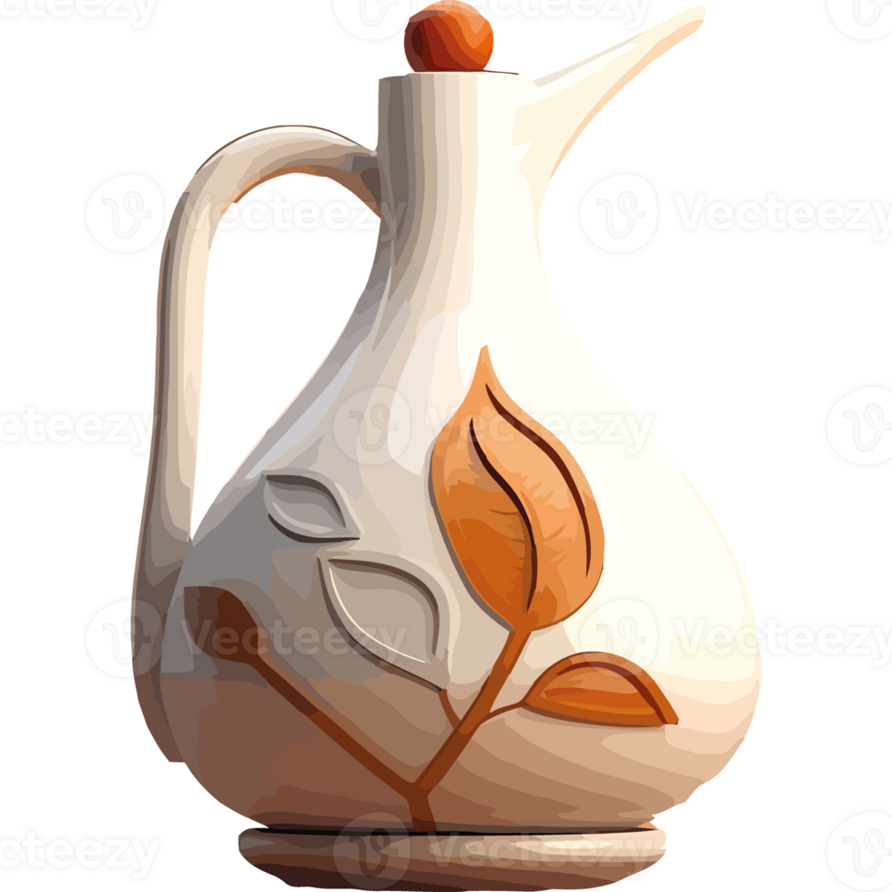A ceramic jug with a leaf design png