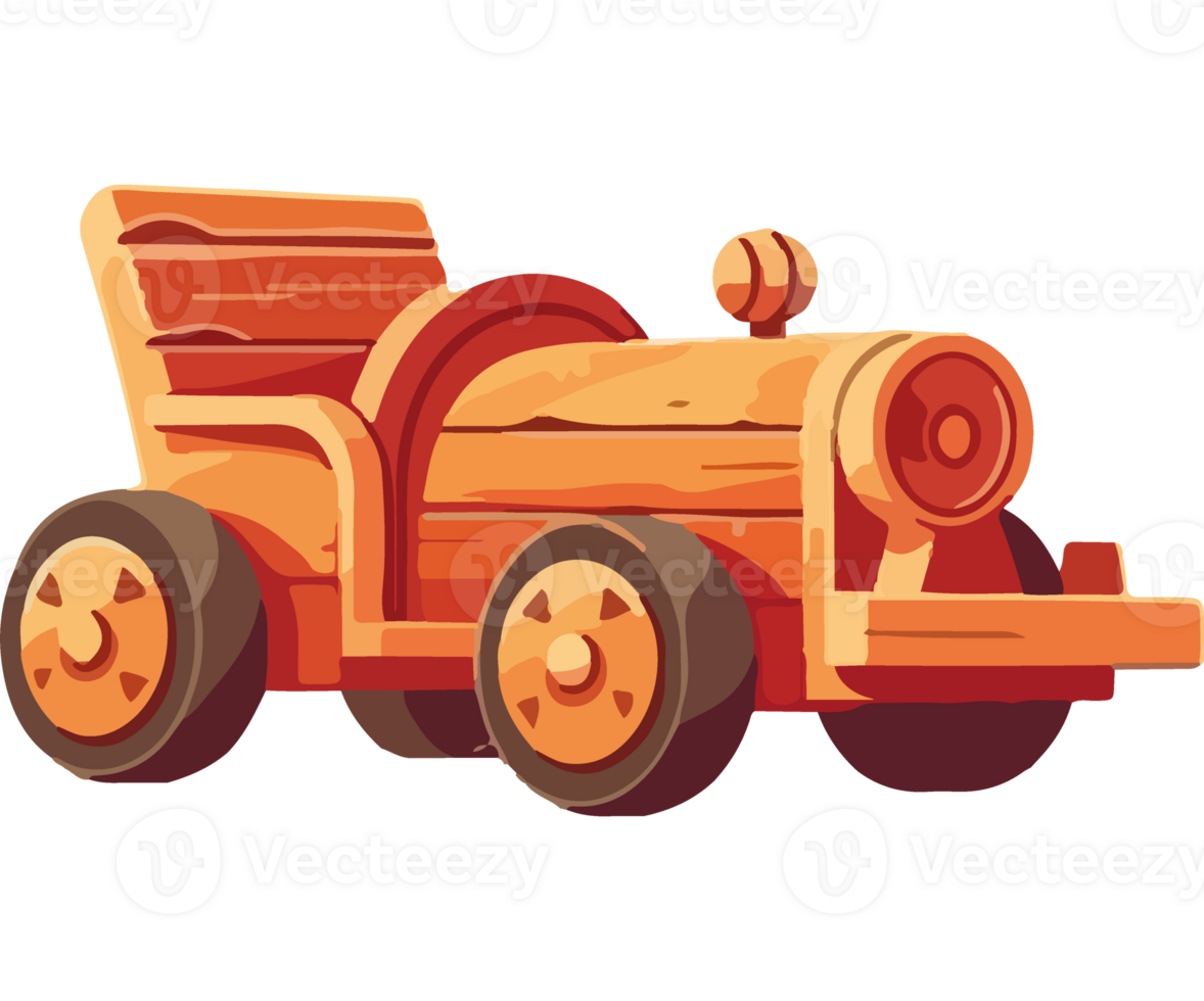 A cartoon wooden toy car on a black background png