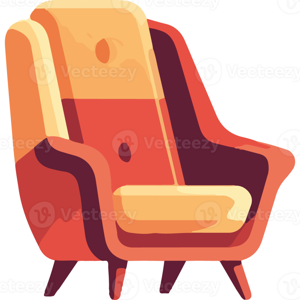 An orange and yellow chair with a red cushion png