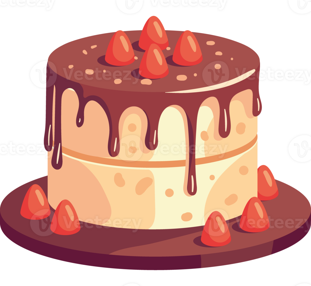 Cake with chocolate icing and strawberries png