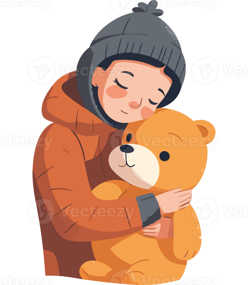 A boy hugging a teddy bear png