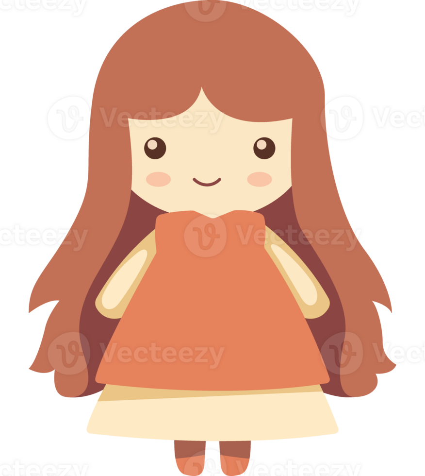 A cartoon girl with long hair and an orange dress png