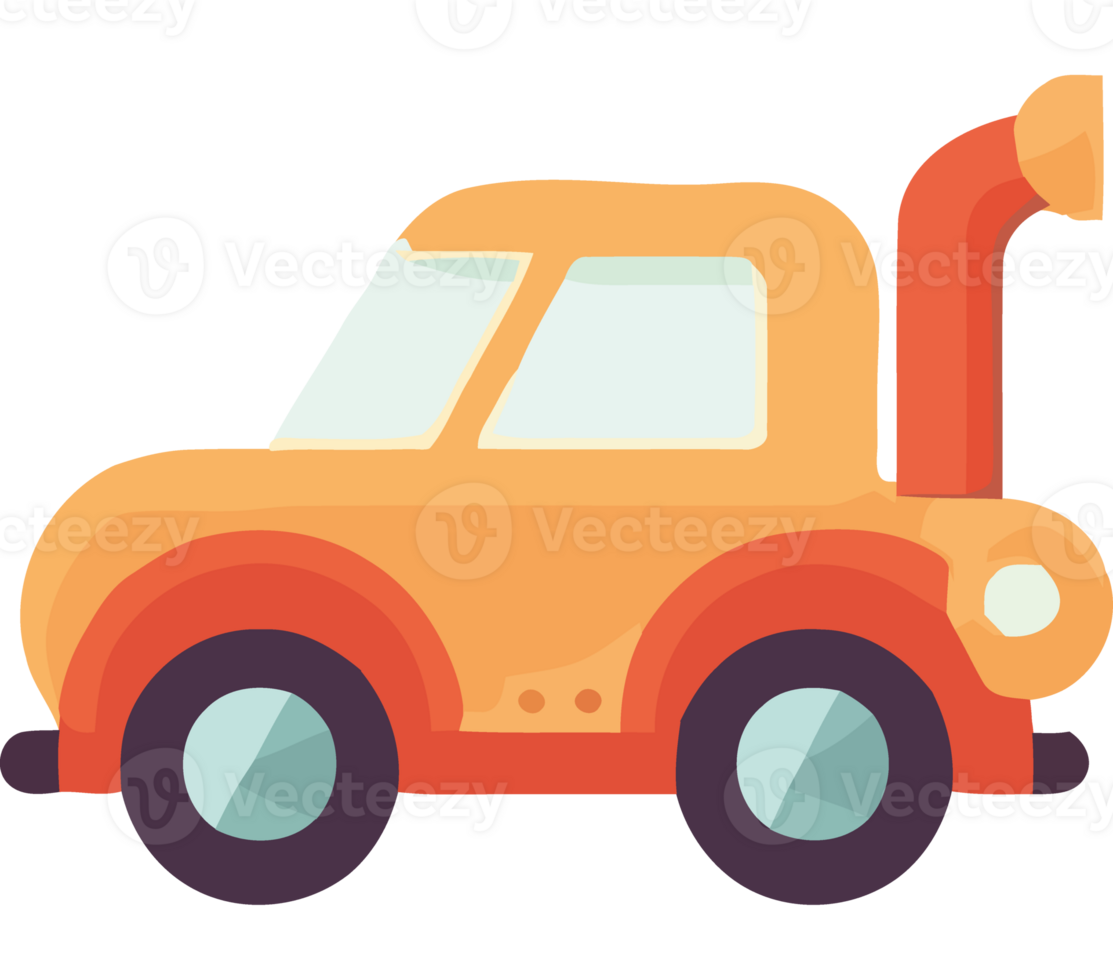 A cartoon car with a large pipe on the back png