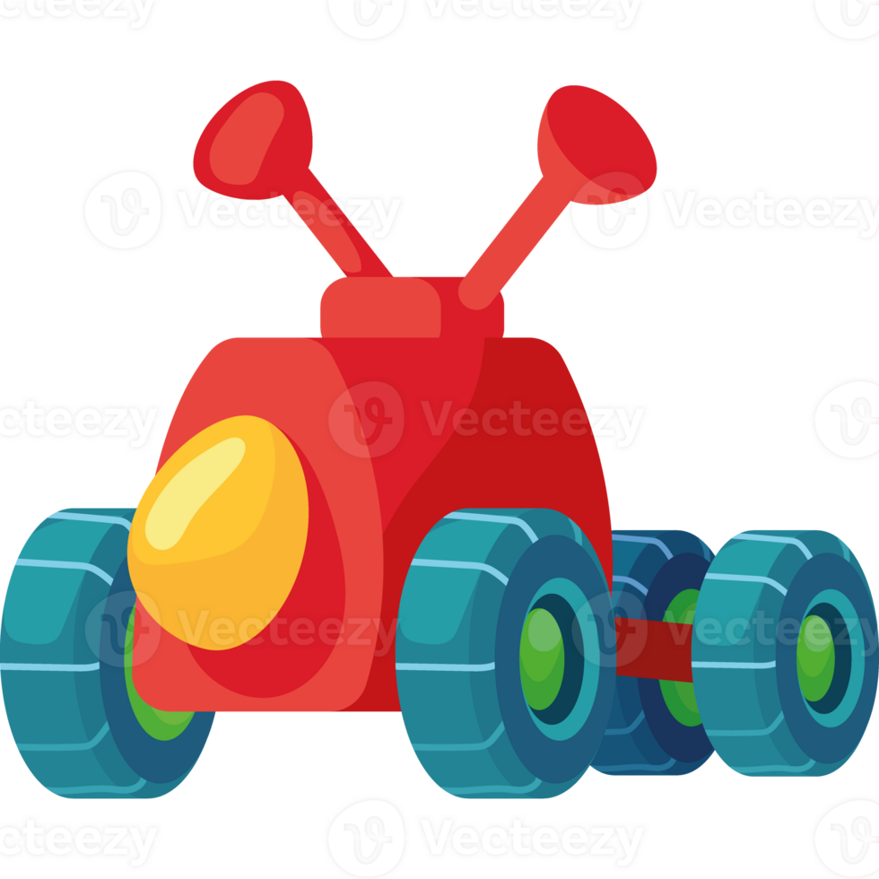 A cartoon red toy car with wheels png
