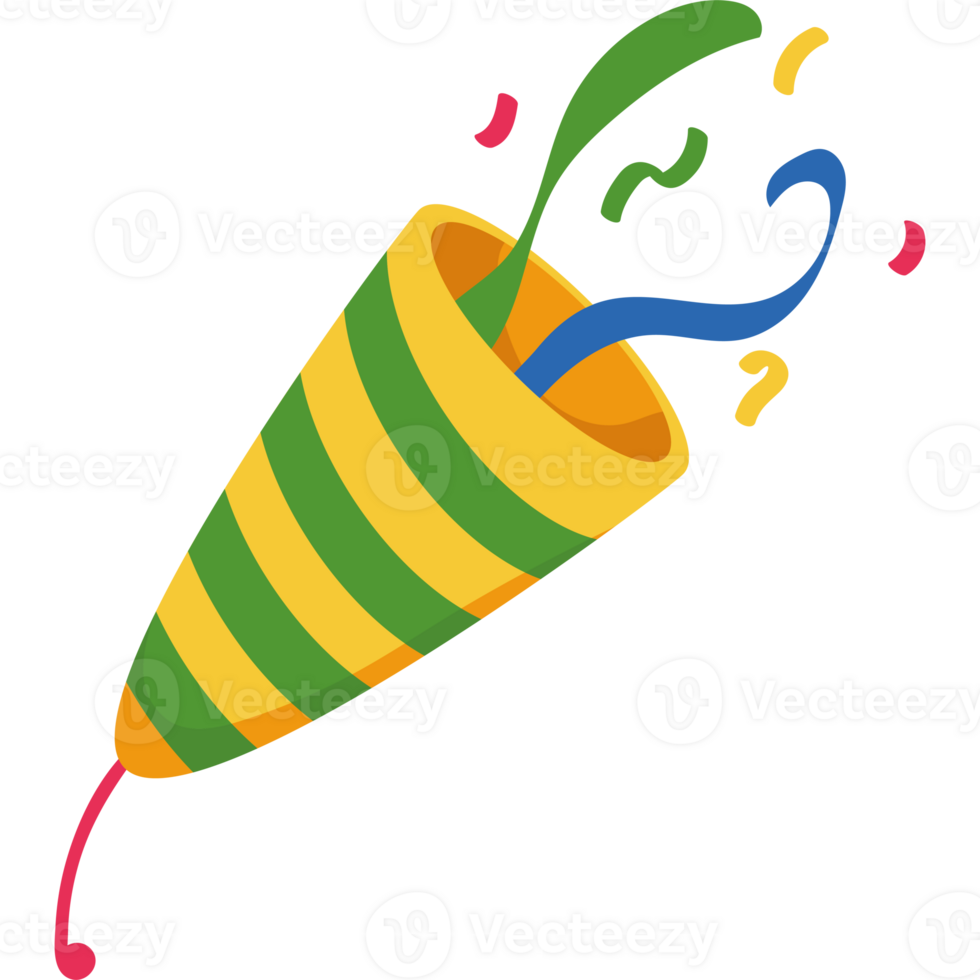 A colorful party hat with confetti and streamers png