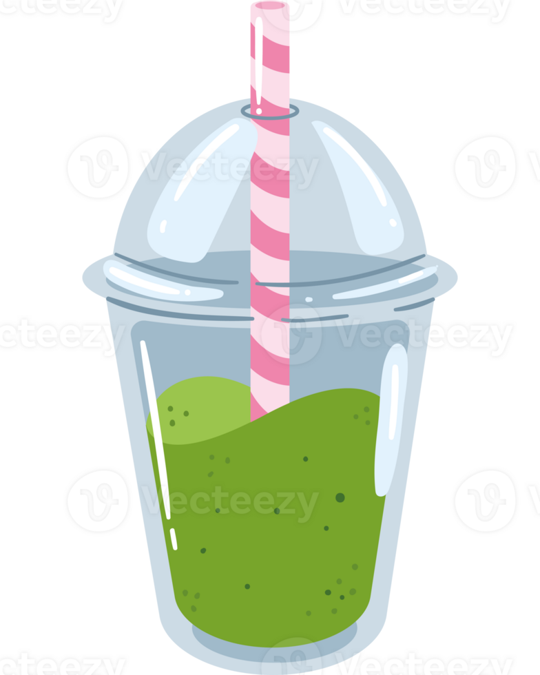 A green smoothie in a plastic cup with a straw png