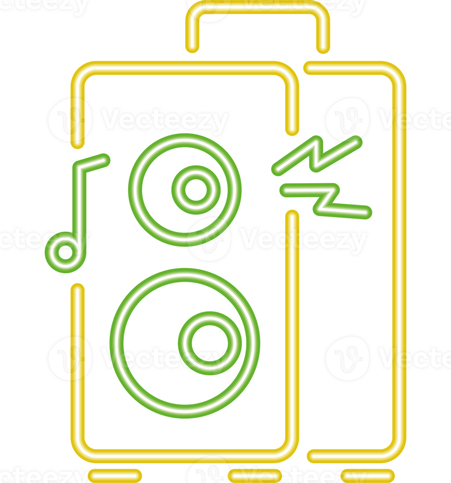 A neon sign with a speaker and a suitcase png
