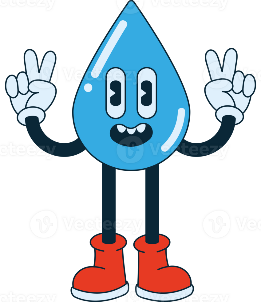 Water drop cartoon character with hands up png