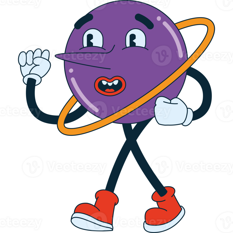 Cartoon character of a purple planet with a ring around it png