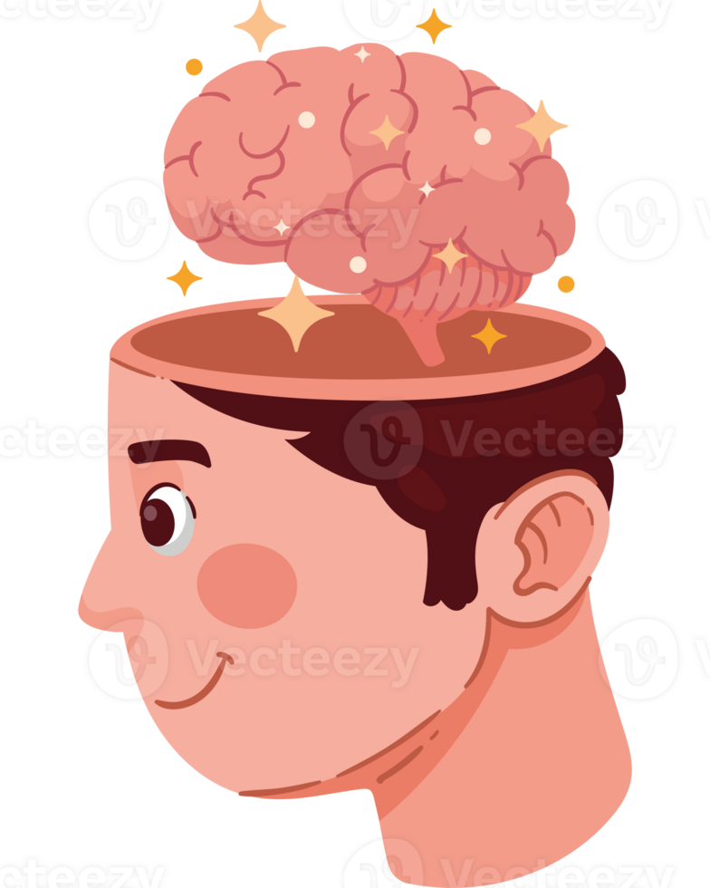 A cartoon man with a brain in his head png