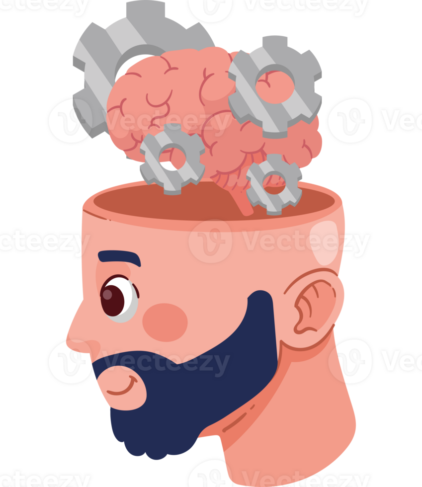 A man with a beard and brain in his head png