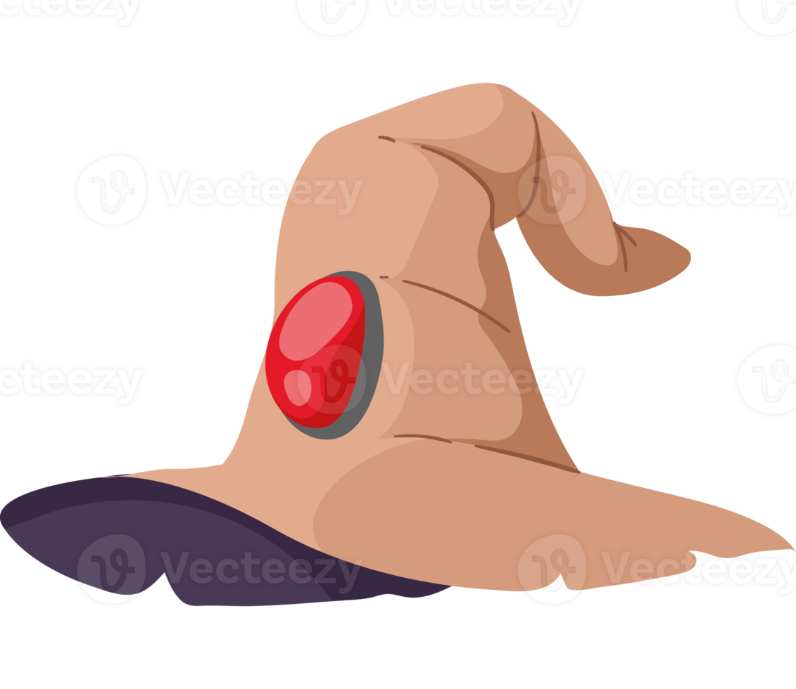 A cartoon witch hat with a red button on it png