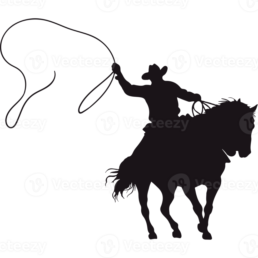 A silhouette of a cowboy on a horse with a lasset png