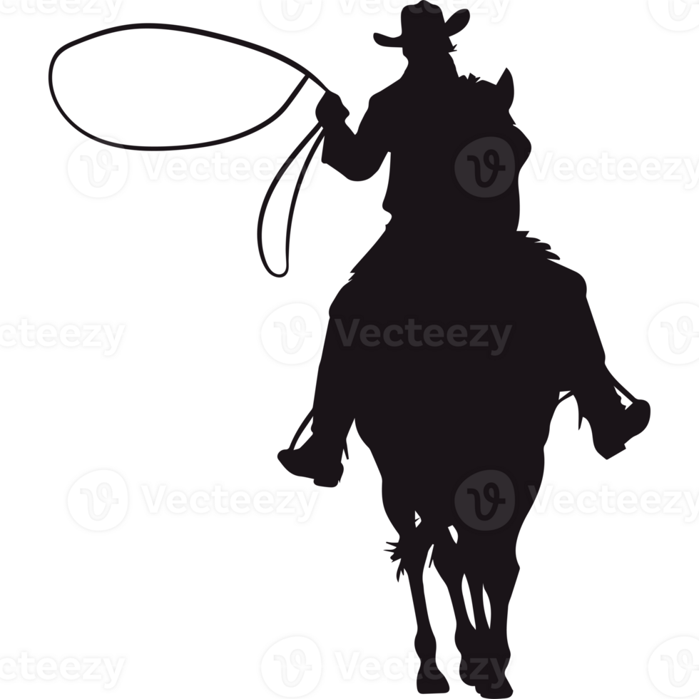 A silhouette of a cowboy on a horse with a lasset png