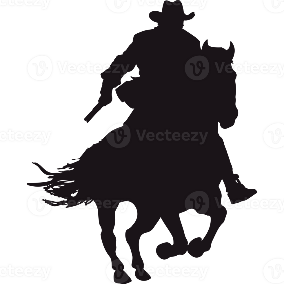 A silhouette of a cowboy riding a horse png