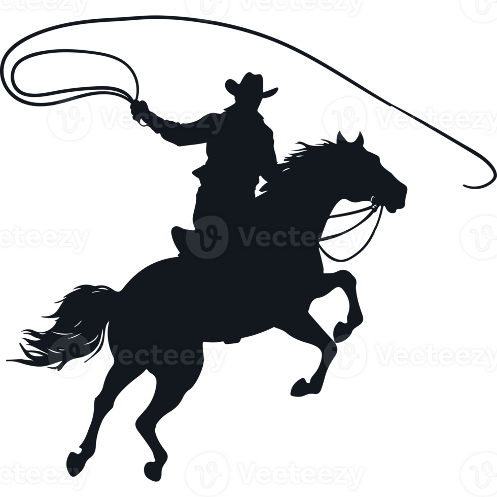 A silhouette of a cowboy on a horse with a lasset png