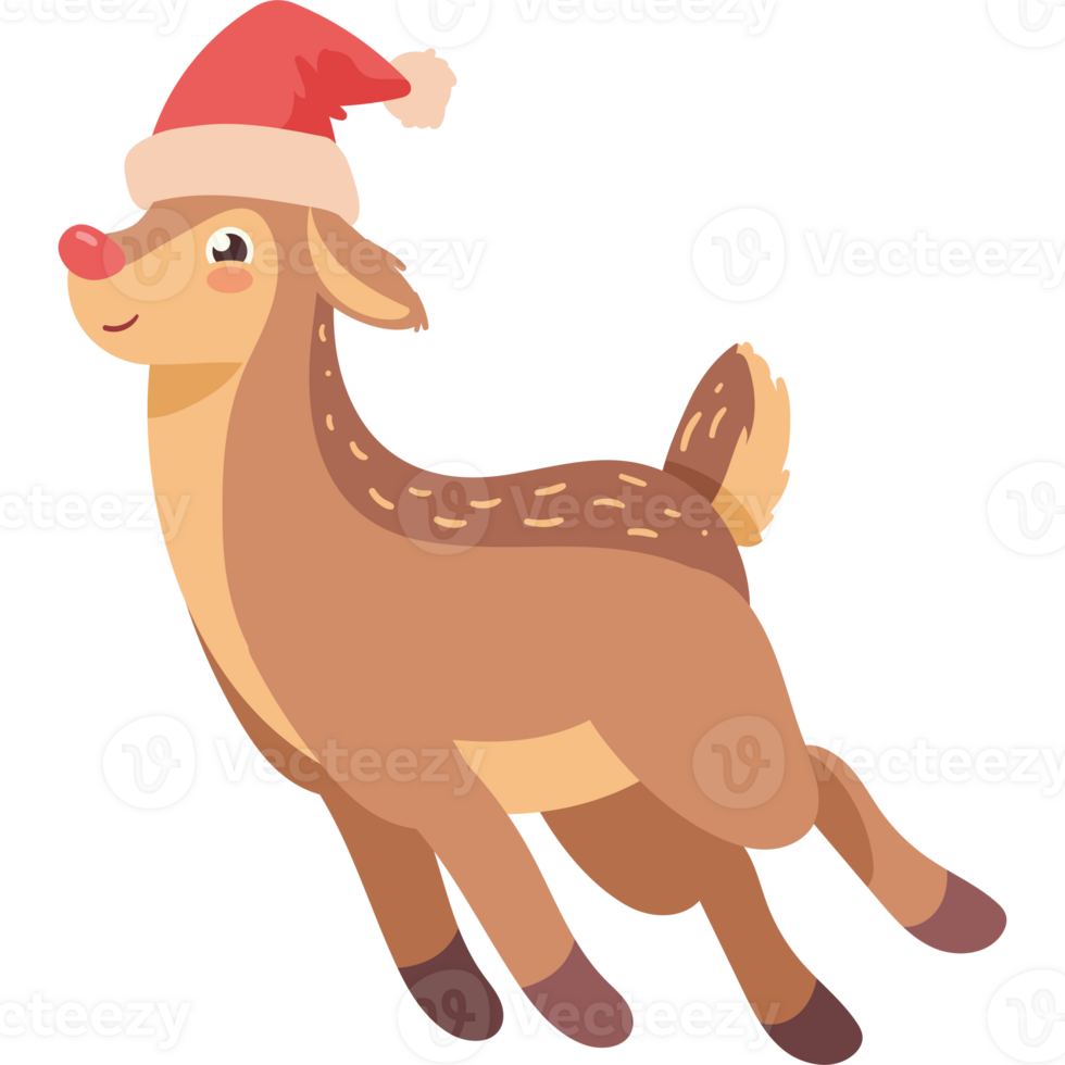 A cartoon deer wearing a santa hat png