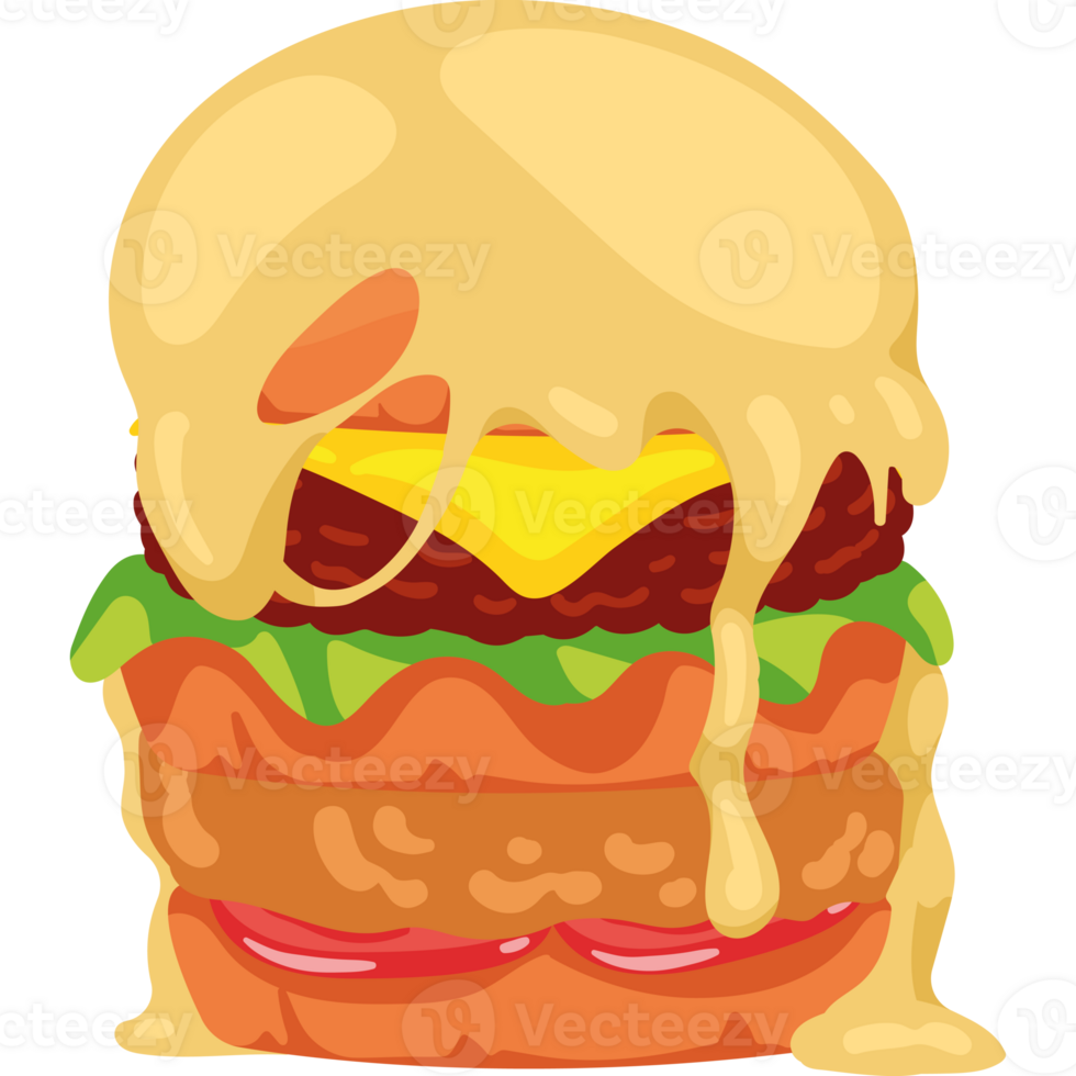 A burger with melted cheese and sauce png
