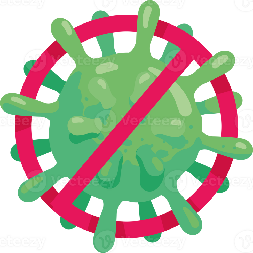 A green virus with a red circle around it png