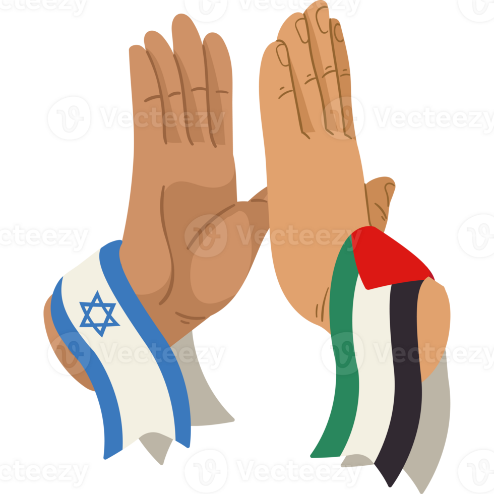 Two hands with the flag of israel and palestine png