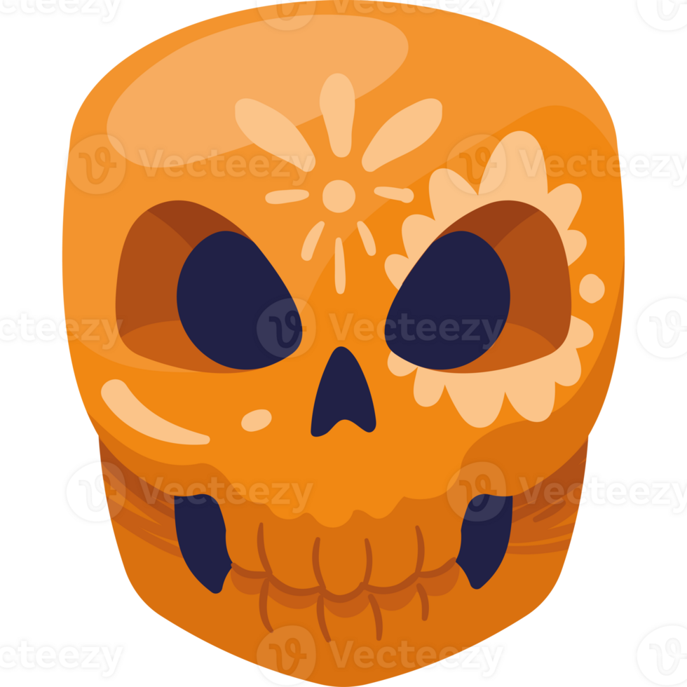 An orange skull with a flower on it png
