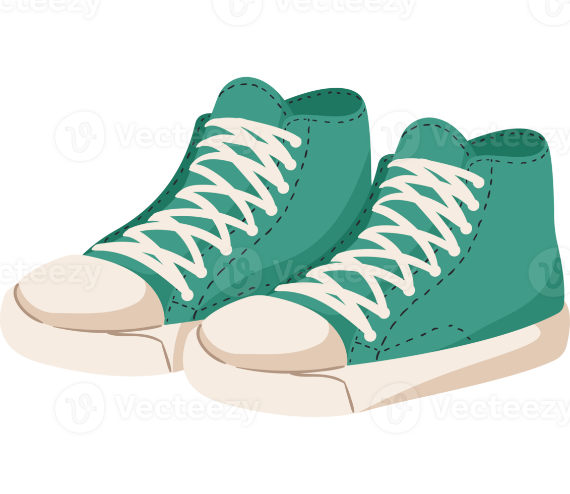 A pair of green sneakers with white laces png