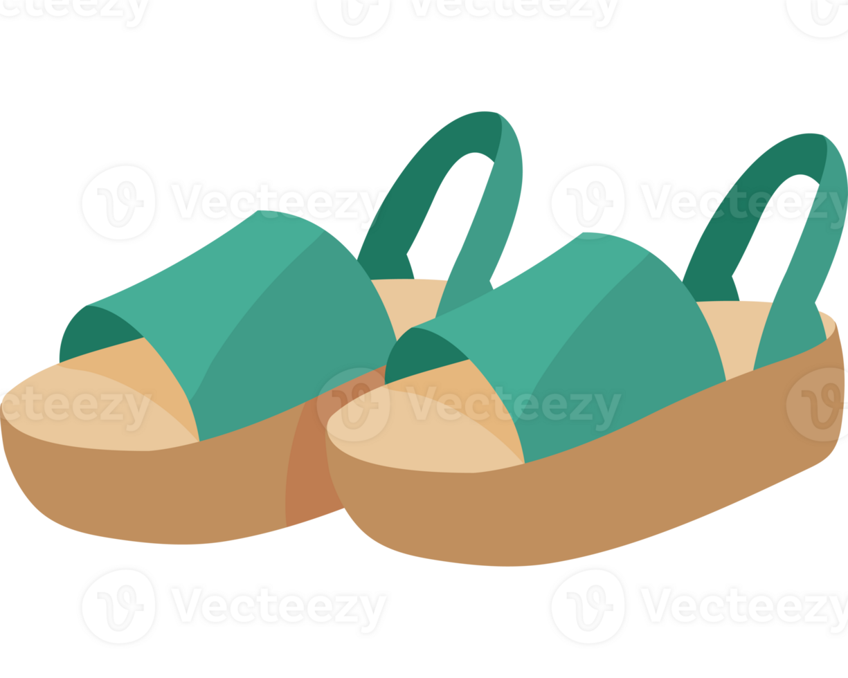 A pair of green shoes with wooden soles png