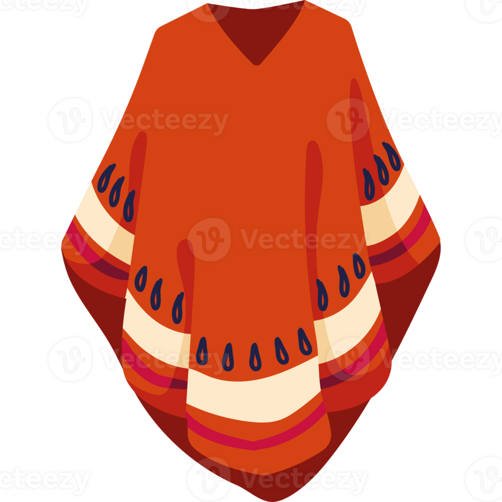 An orange poncho with a red and blue pattern png