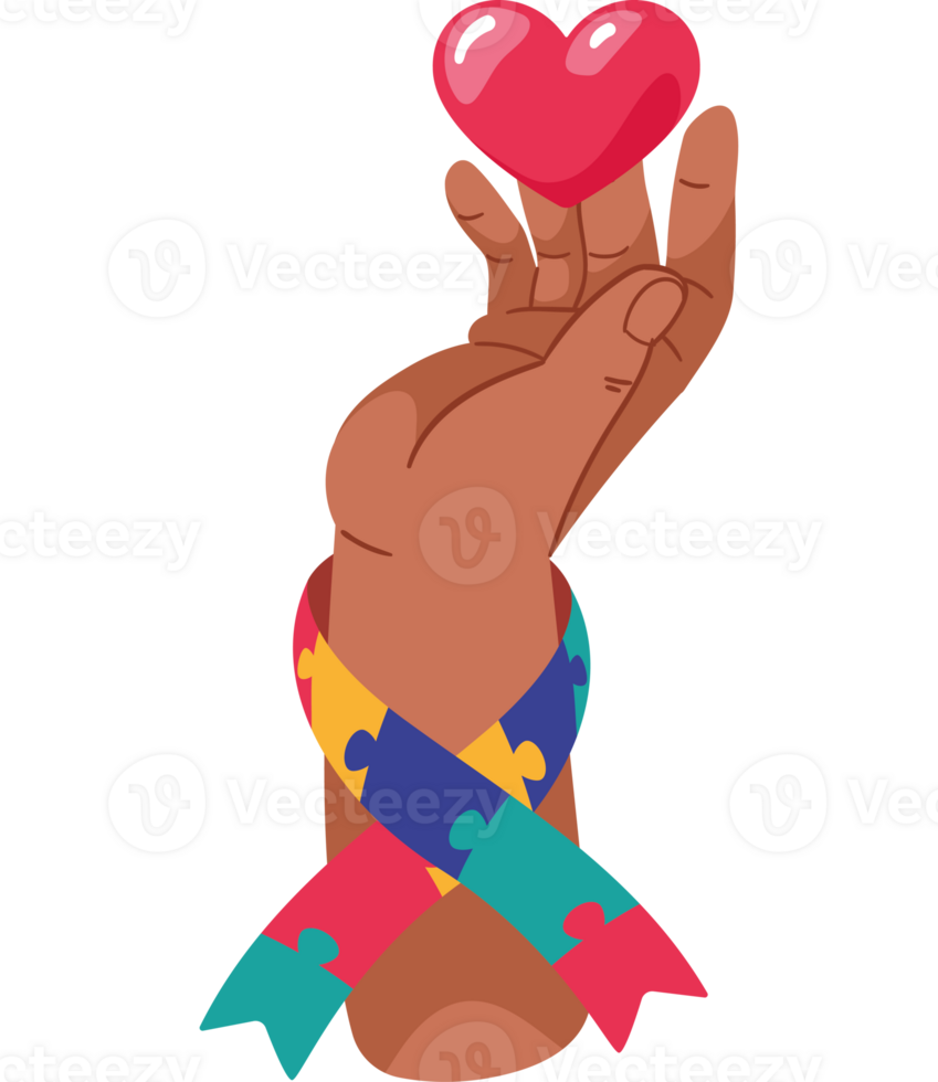 A hand holding a heart with a ribbon around it png