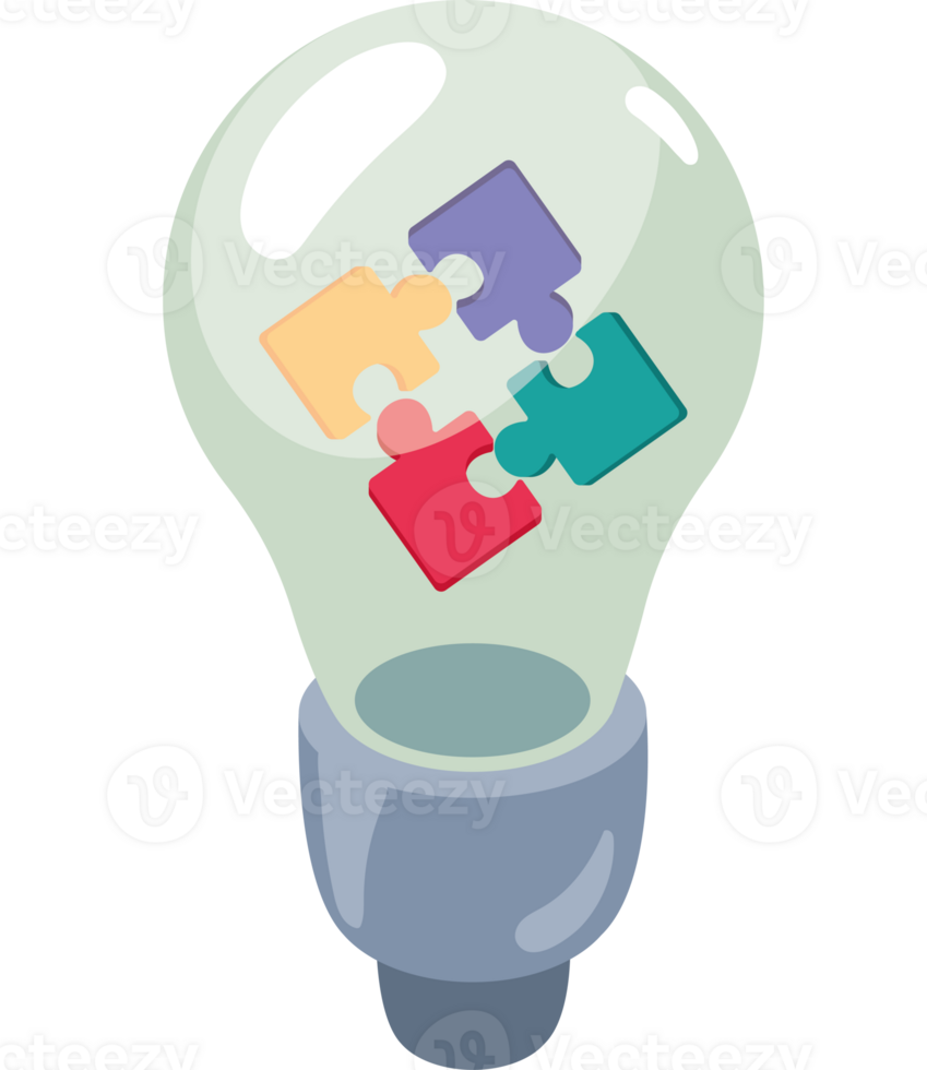 A light bulb with puzzle pieces inside png